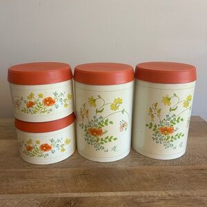 Set‎ of 4 Cheinco Tin Canisters Corning Wildflower Pattern GUC Grandmacore